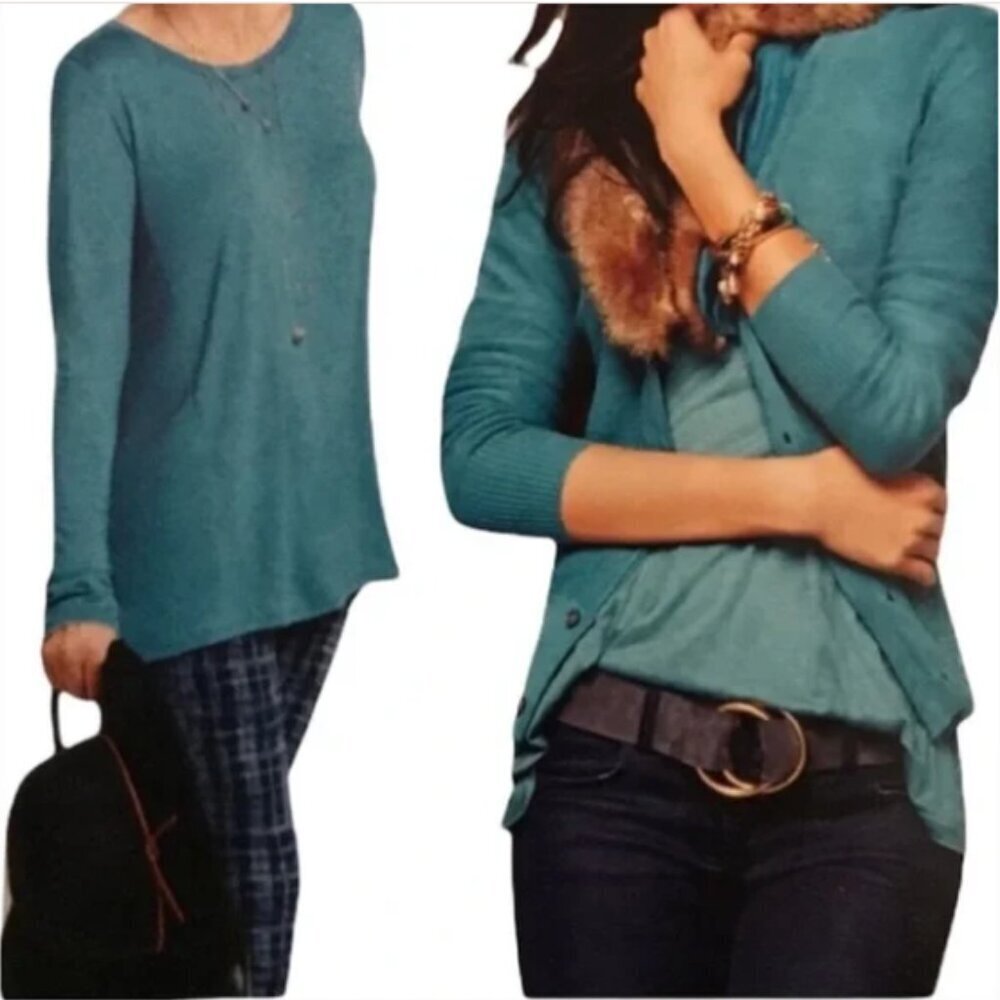 CAbi #3056 Heathered Teal Long Sleeve Swing Tee Size Large